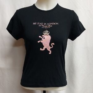 My Flat in London Black T-Shirt with Pink Lion Graphic & Jewel Crown